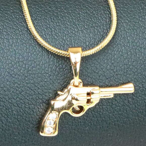 "Rose Gold Gun Shape Pendant Necklace with Sparkling Stones, XPPT1198 - Picture 1 of 13